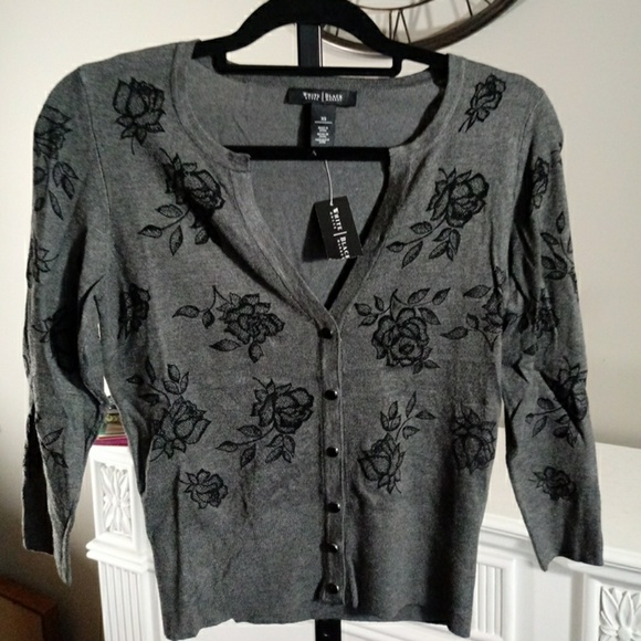 White House Black Market Sweaters - NWT WHBM Gray/Black 3/4 Sleeve Cardigan SZ XS.